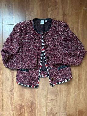 Women’s Red Tweed Button Jacket